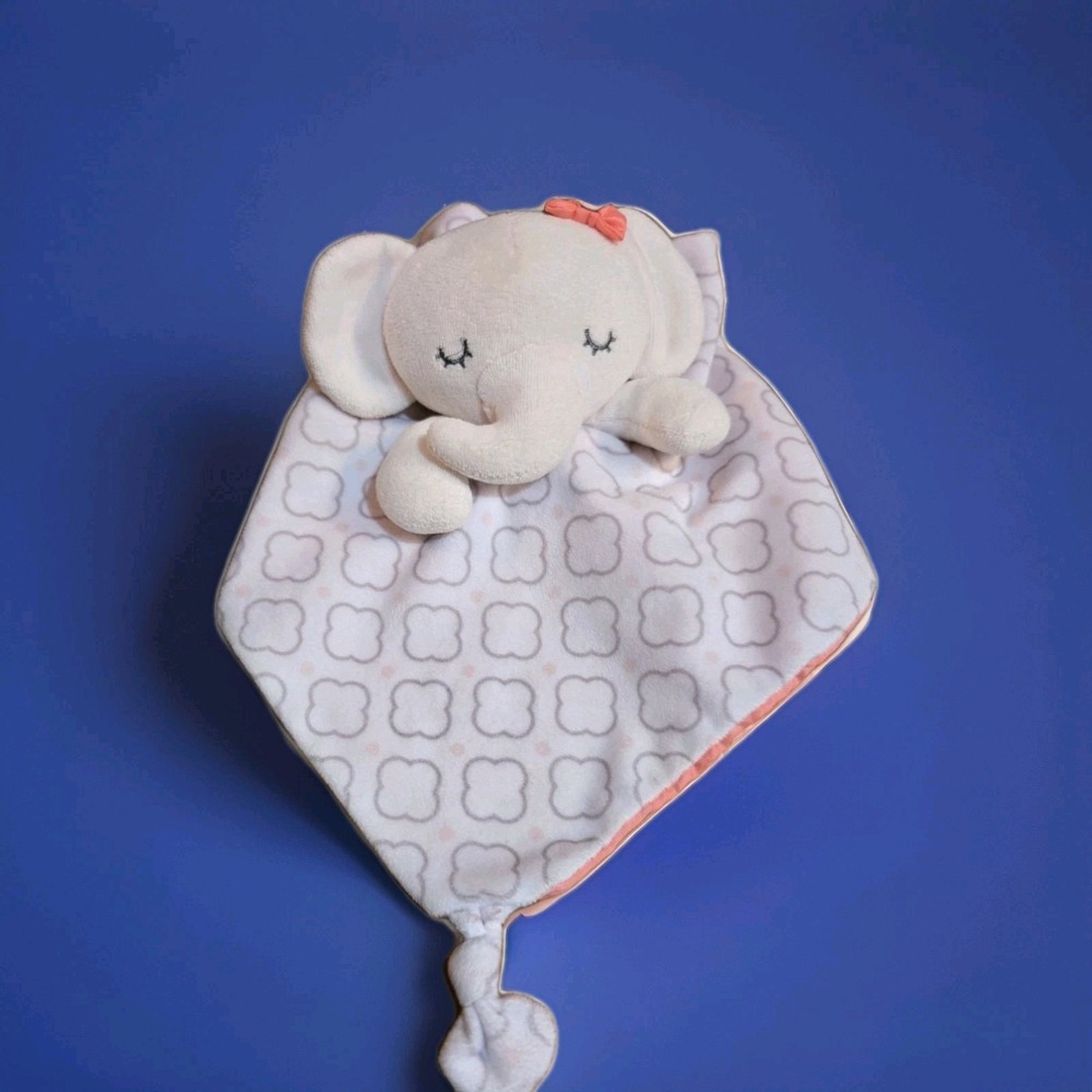 Gerber Elephant Baby Lovey Security Blanket Clouds Pink Satin Plush Knotted Toy
